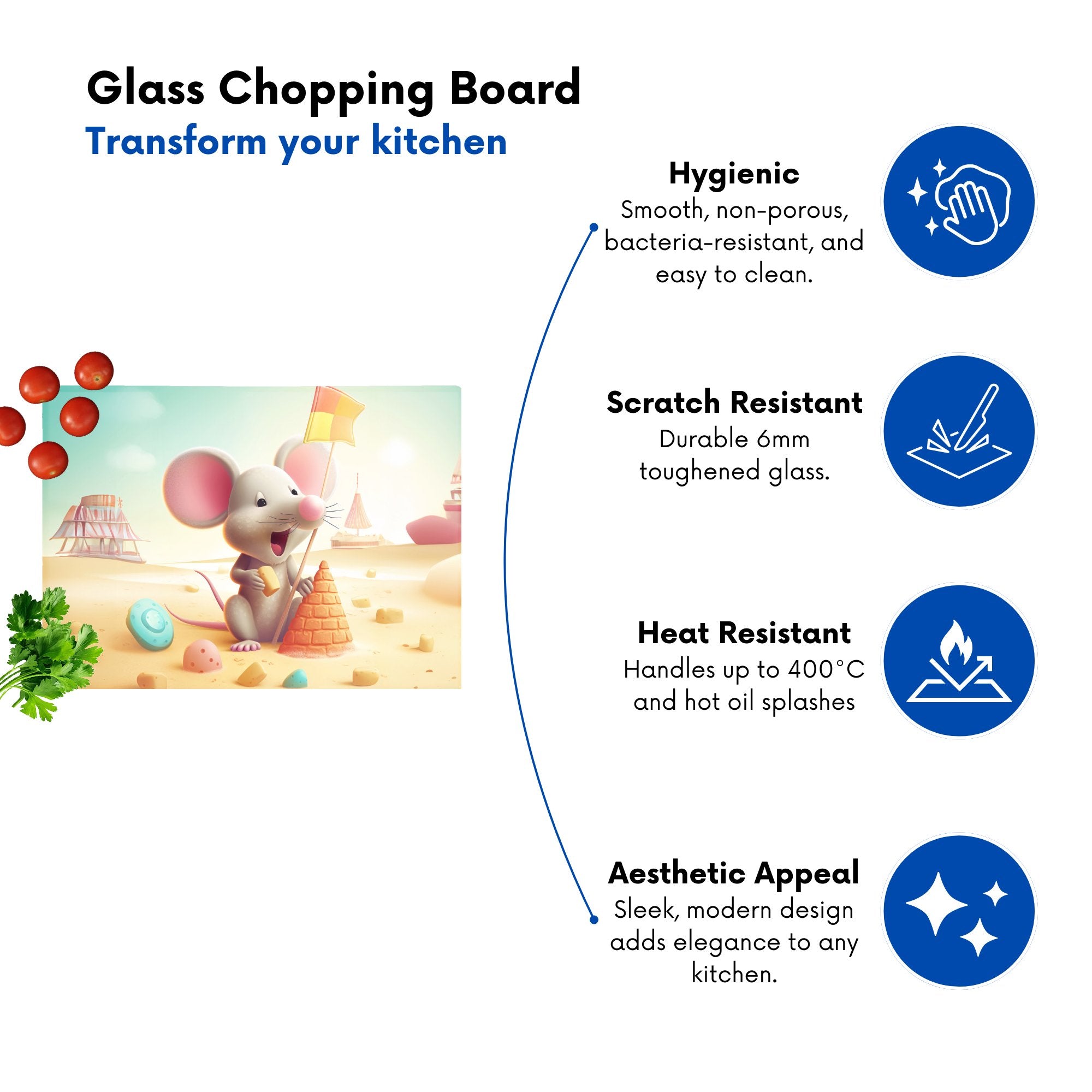 A Mouse On A Beach Holiday Glass Chopping Board