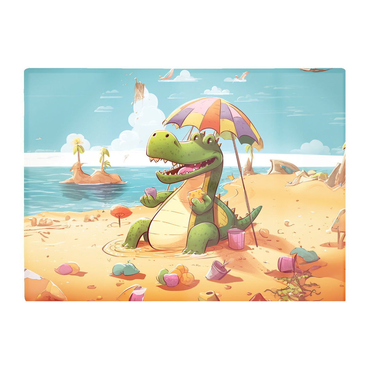 A Crocodile On A Beach Holiday Glass Chopping Board