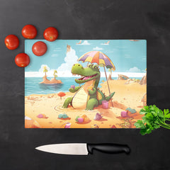 A Crocodile On A Beach Holiday Glass Chopping Board