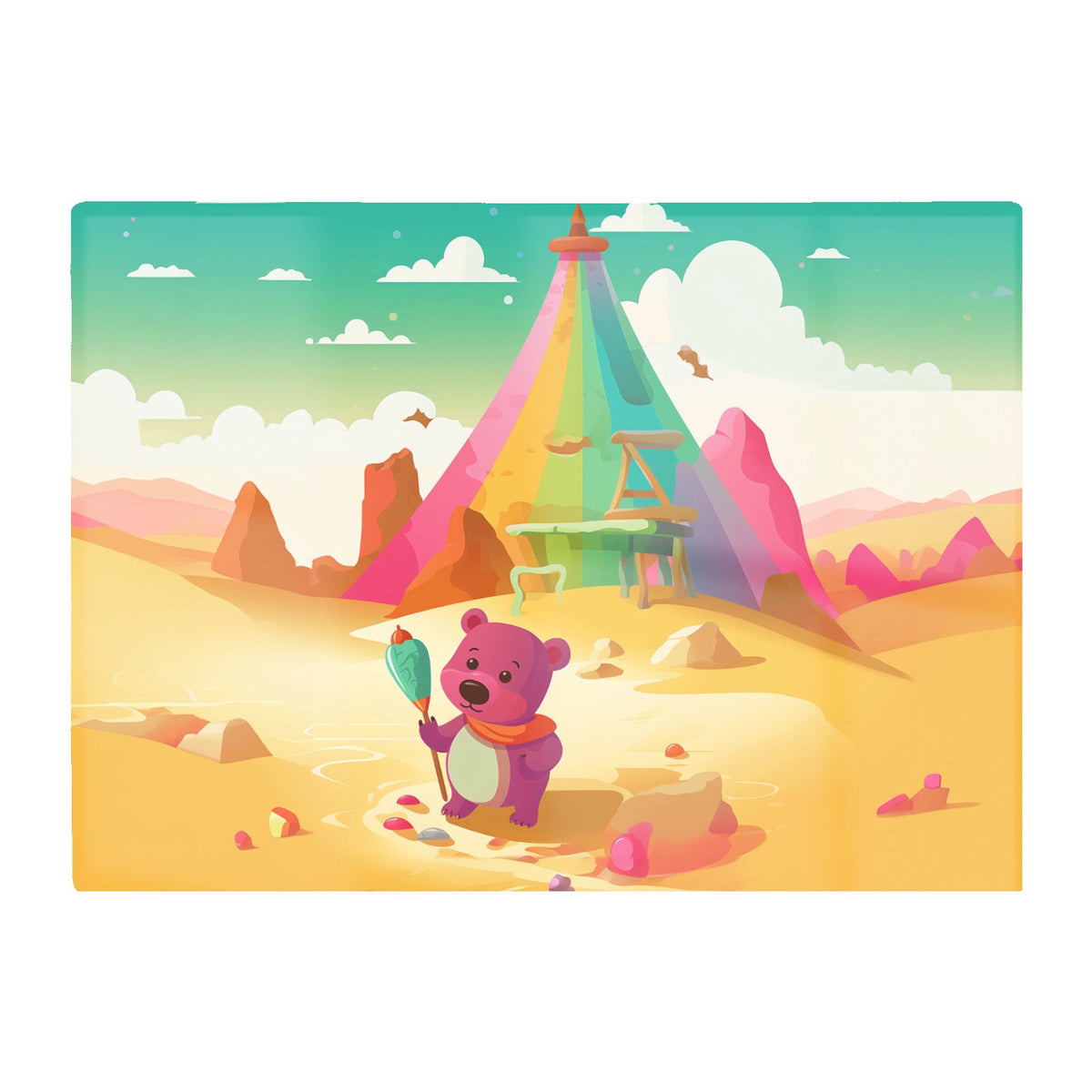 Purple Bear On A Beach Holiday Glass Chopping Board