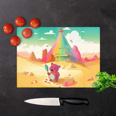 Purple Bear On A Beach Holiday Glass Chopping Board
