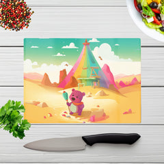 Purple Bear On A Beach Holiday Glass Chopping Board