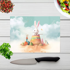 White Rabbit On A Beach Holiday Glass Chopping Board