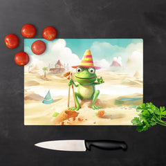 Happy Frog On A Beach Holiday Glass Chopping Board