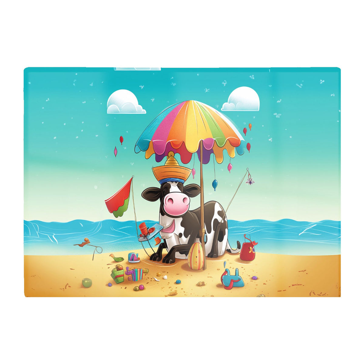 Cow On A Beach Holiday Glass Chopping Board