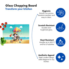 Cow On A Beach Holiday Glass Chopping Board