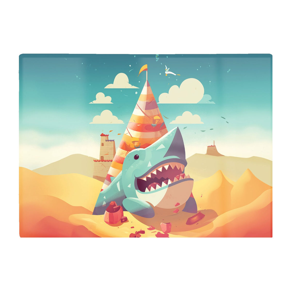 Shark On A Beach Holiday Glass Chopping Board
