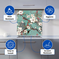 Pink Blossom Asian Design Kitchen Splashback