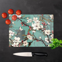 Pink Blossom Asian Design Glass Chopping Board