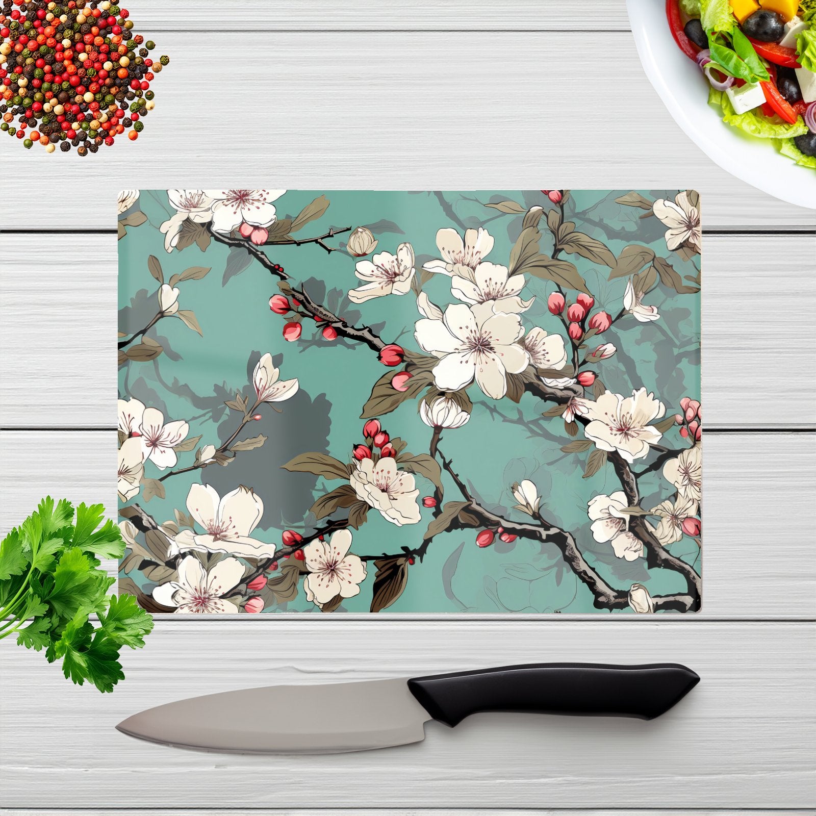 Pink Blossom Asian Design Glass Chopping Board