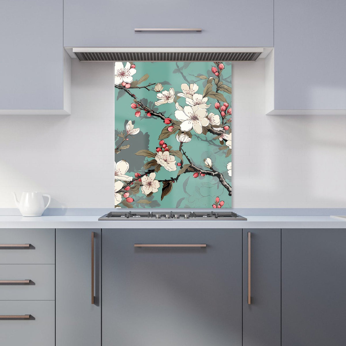 Pink Blossom Asian Design Kitchen Splashback