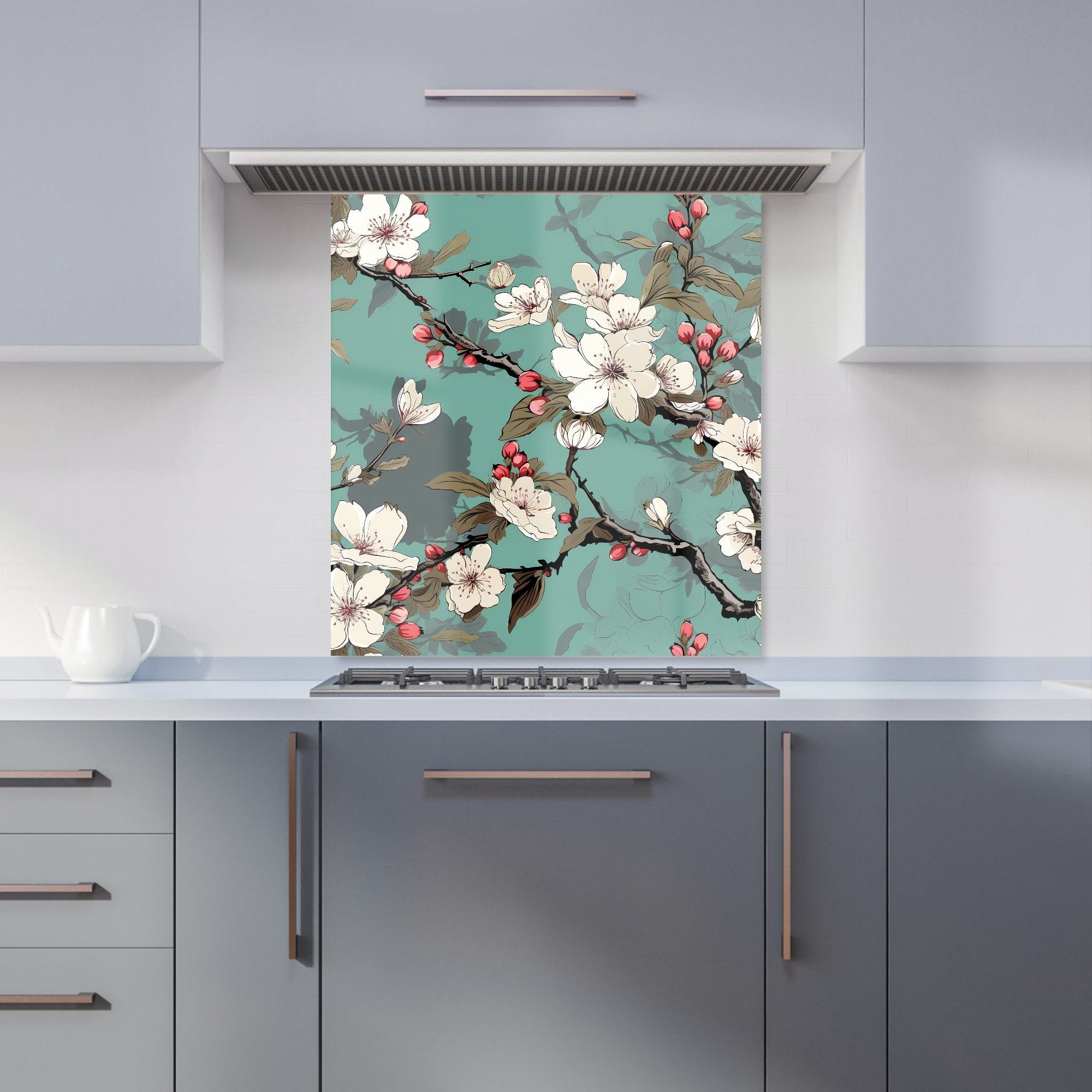 Pink Blossom Asian Design Kitchen Splashback