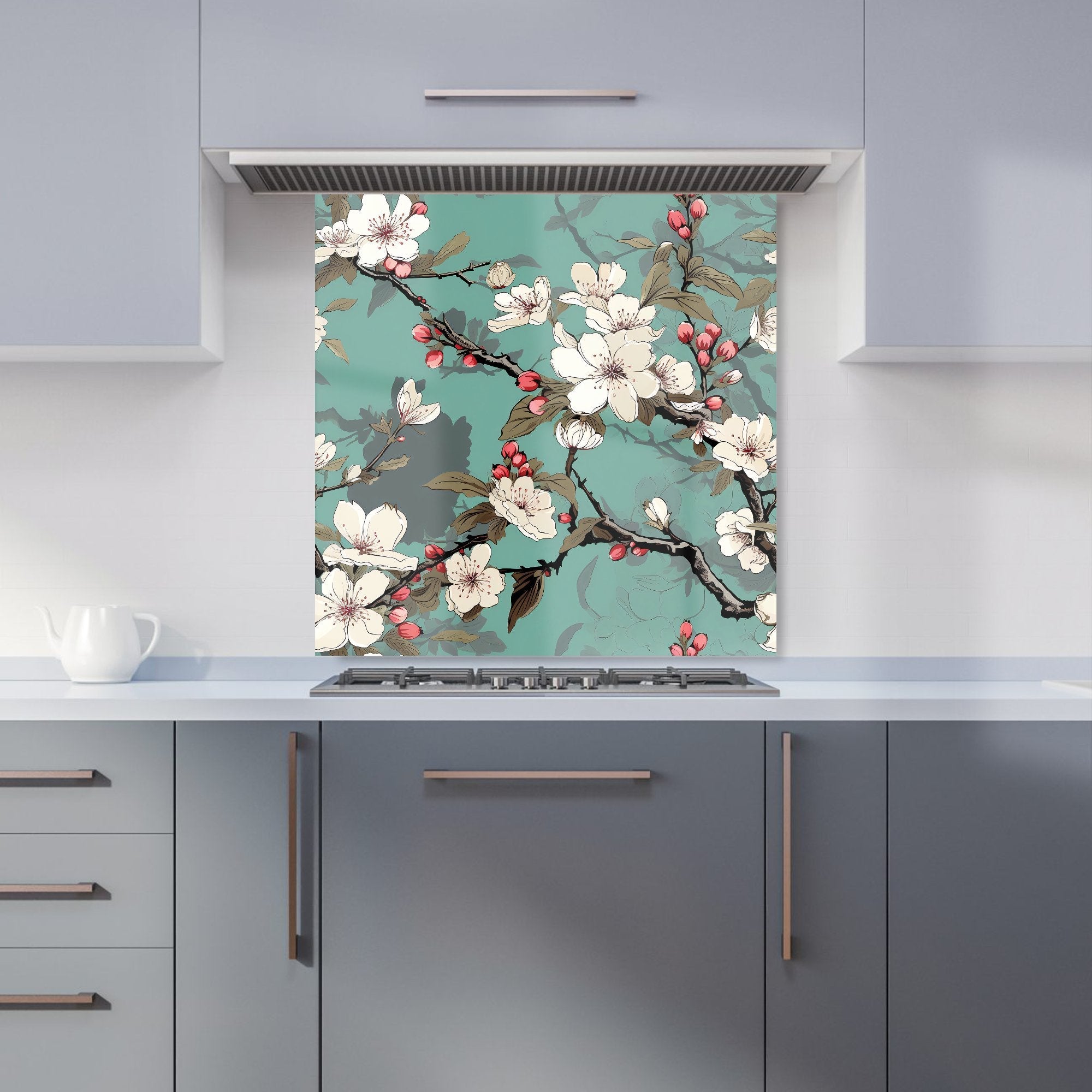 Pink Blossom Asian Design Kitchen Splashback