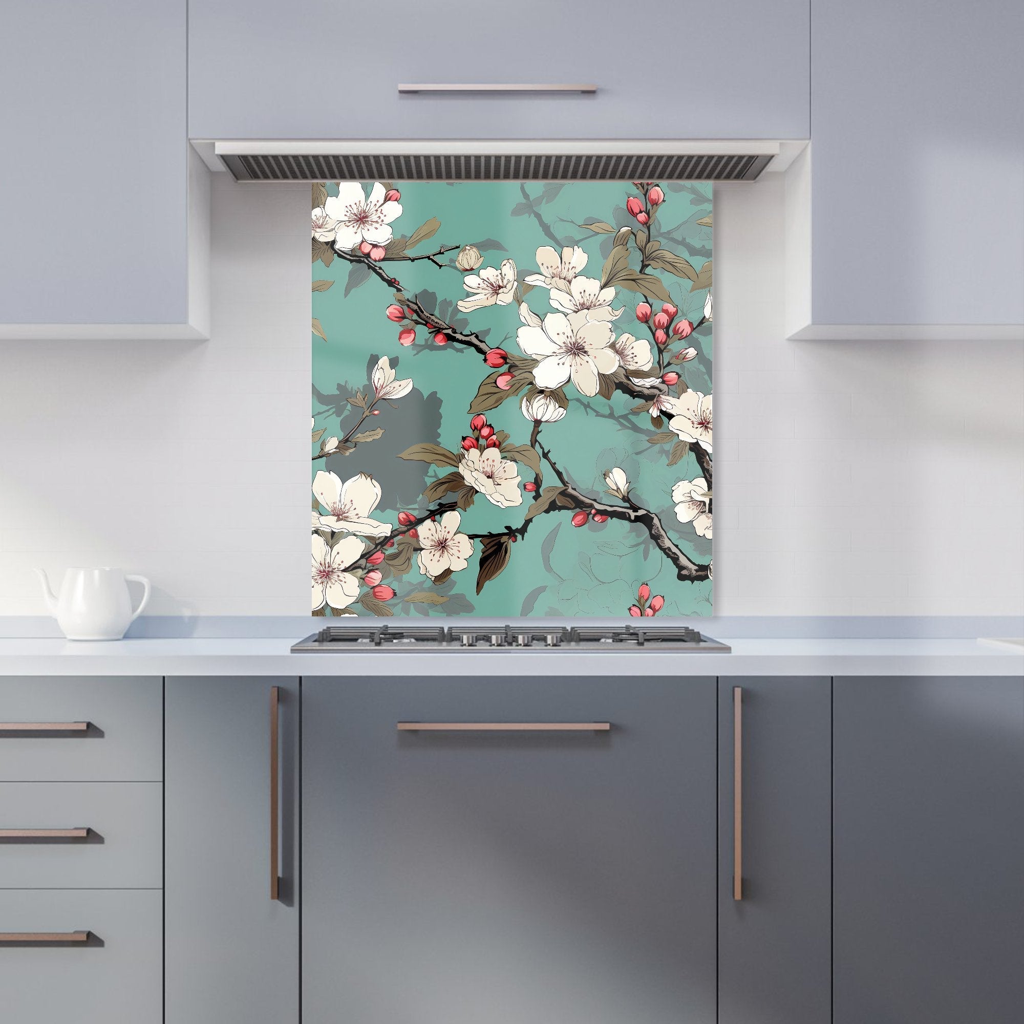 Pink Blossom Asian Design Kitchen Splashback