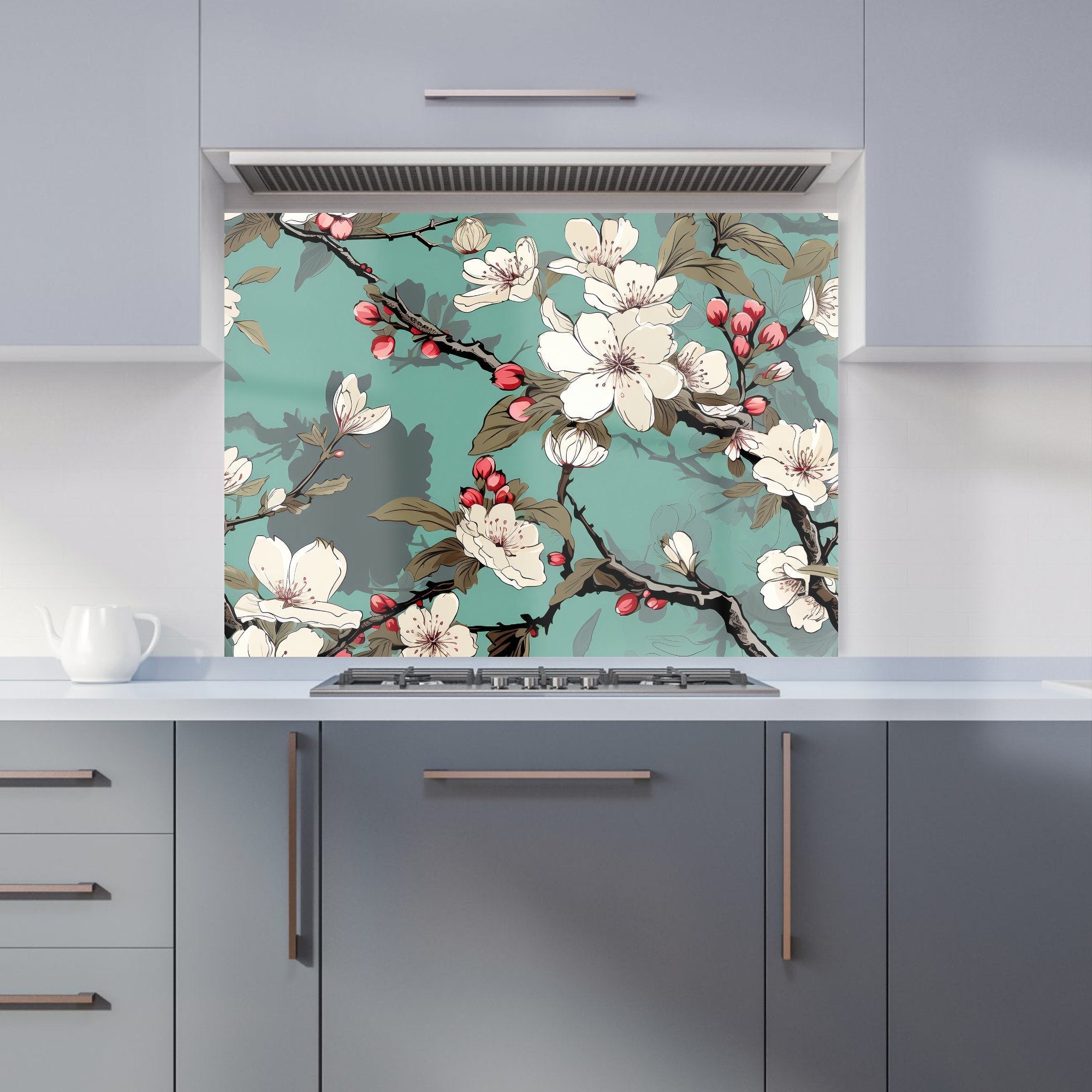 Pink Blossom Asian Design Kitchen Splashback