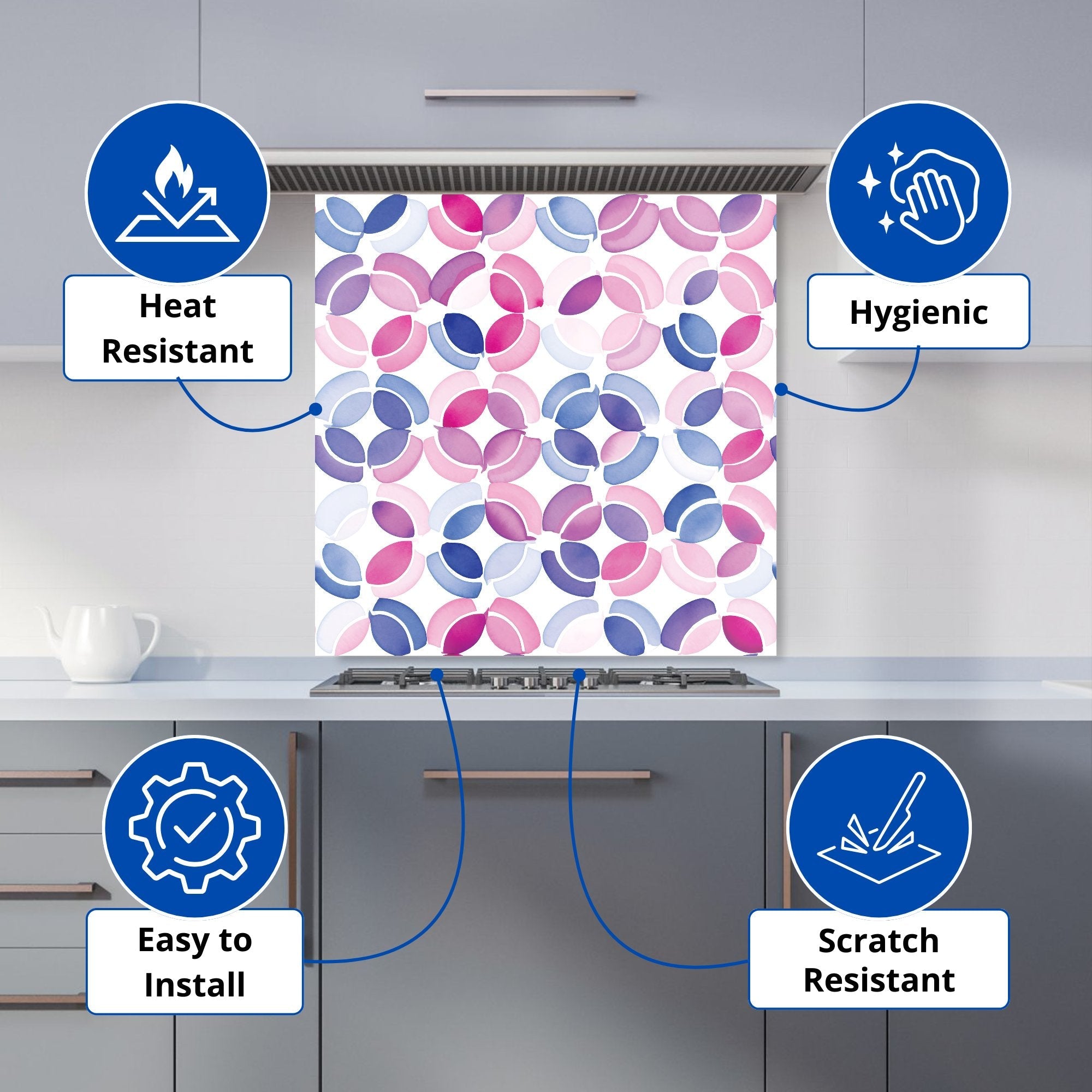 Interlocking Pink Blue Shape Kitchen Splashback