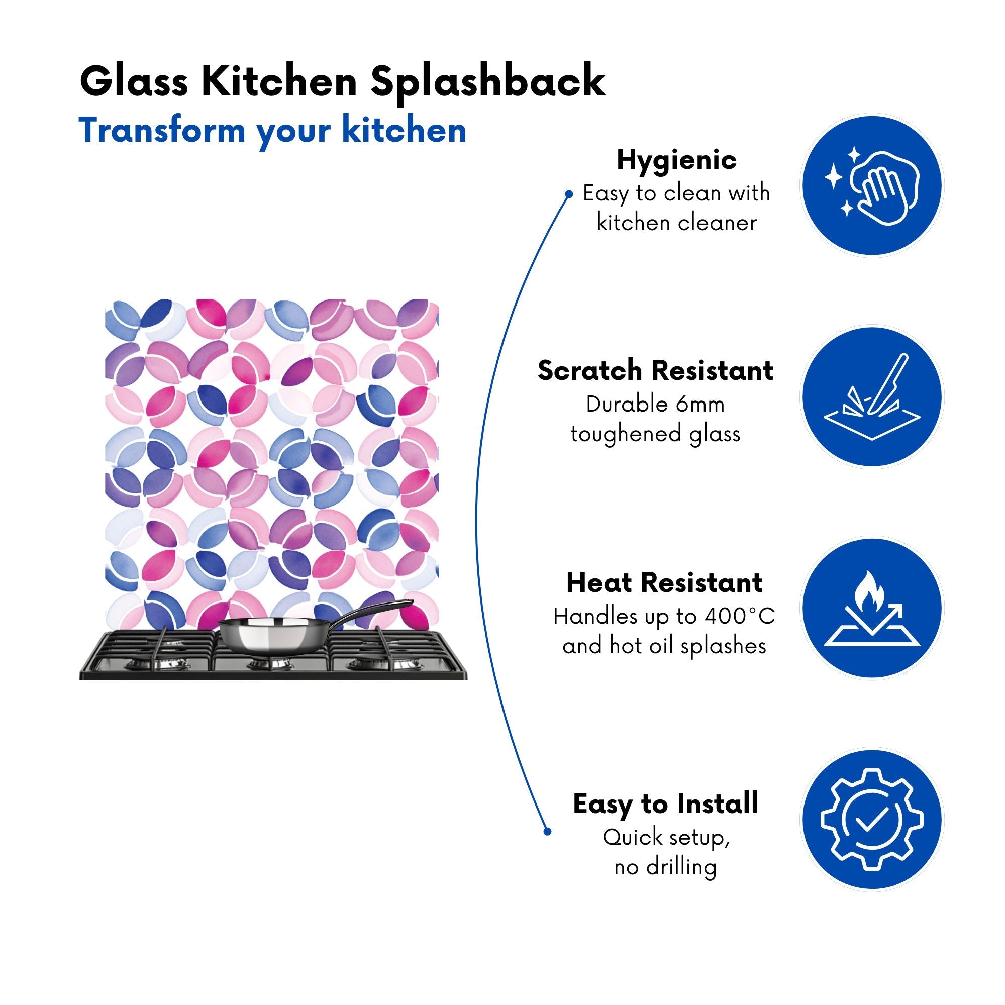 Interlocking Pink Blue Shape Kitchen Splashback