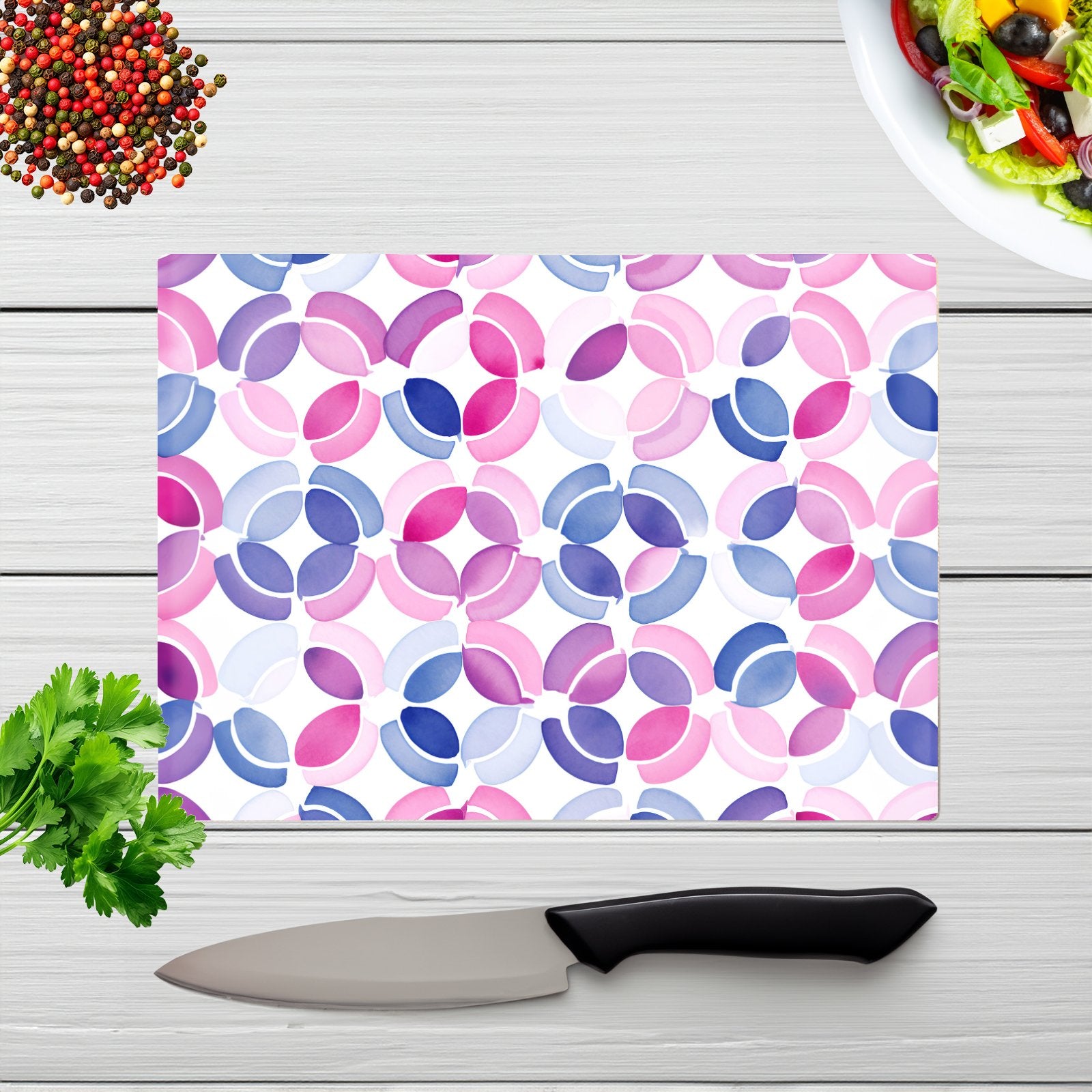 Interlocking Pink Blue Shape Glass Chopping Board