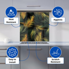 Golden Palm Leaves Kitchen Splashback
