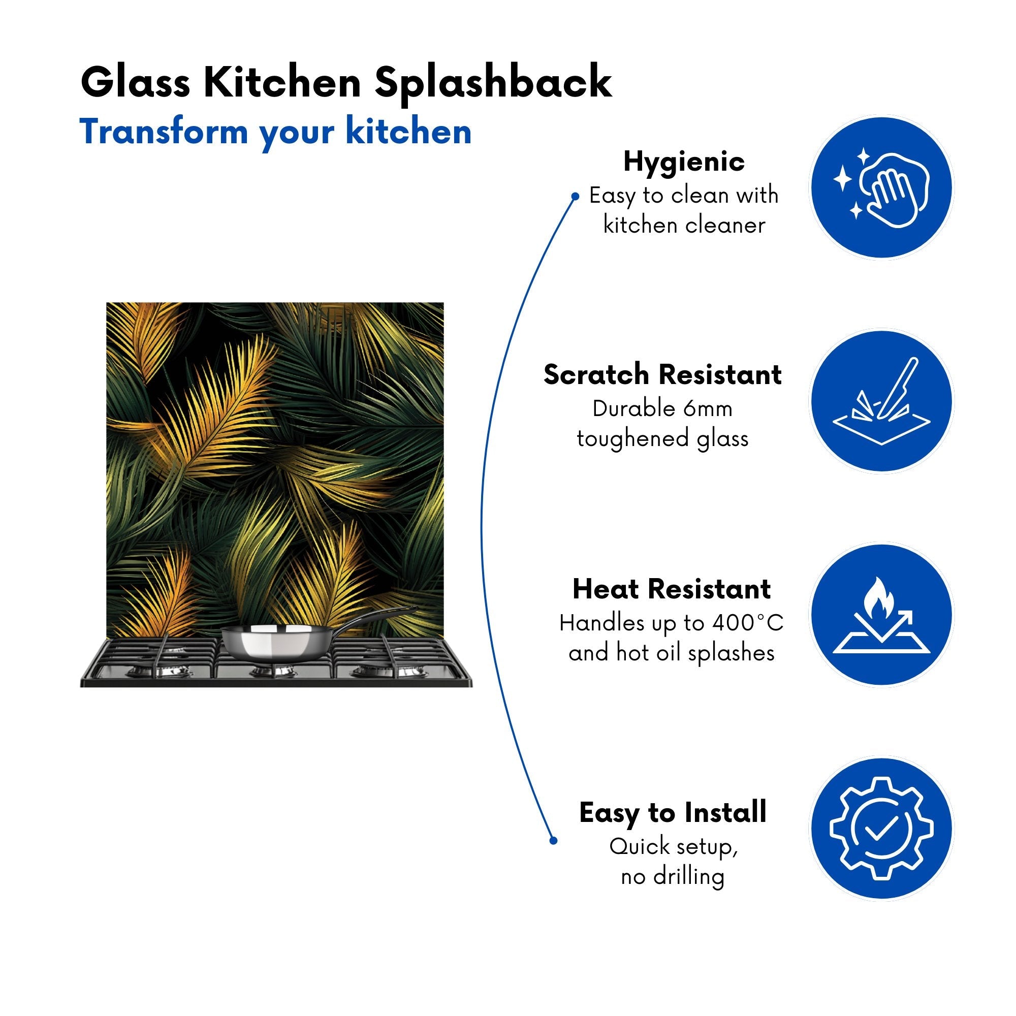 Golden Palm Leaves Kitchen Splashback