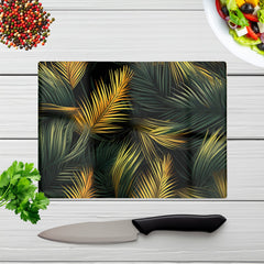 Golden Palm Leaves Glass Chopping Board