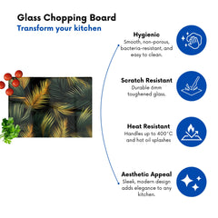 Golden Palm Leaves Glass Chopping Board