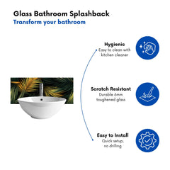 Golden Palm Leaves Glass Bathroom Splashback