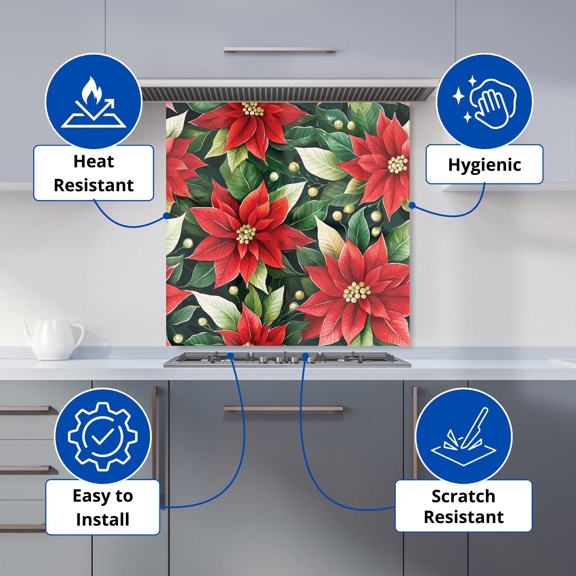 Poinsetta Watercolour Kitchen Splashback