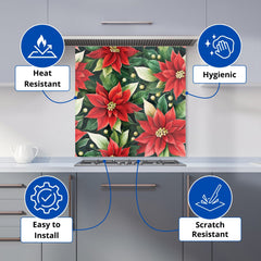 Poinsetta Watercolour Kitchen Splashback