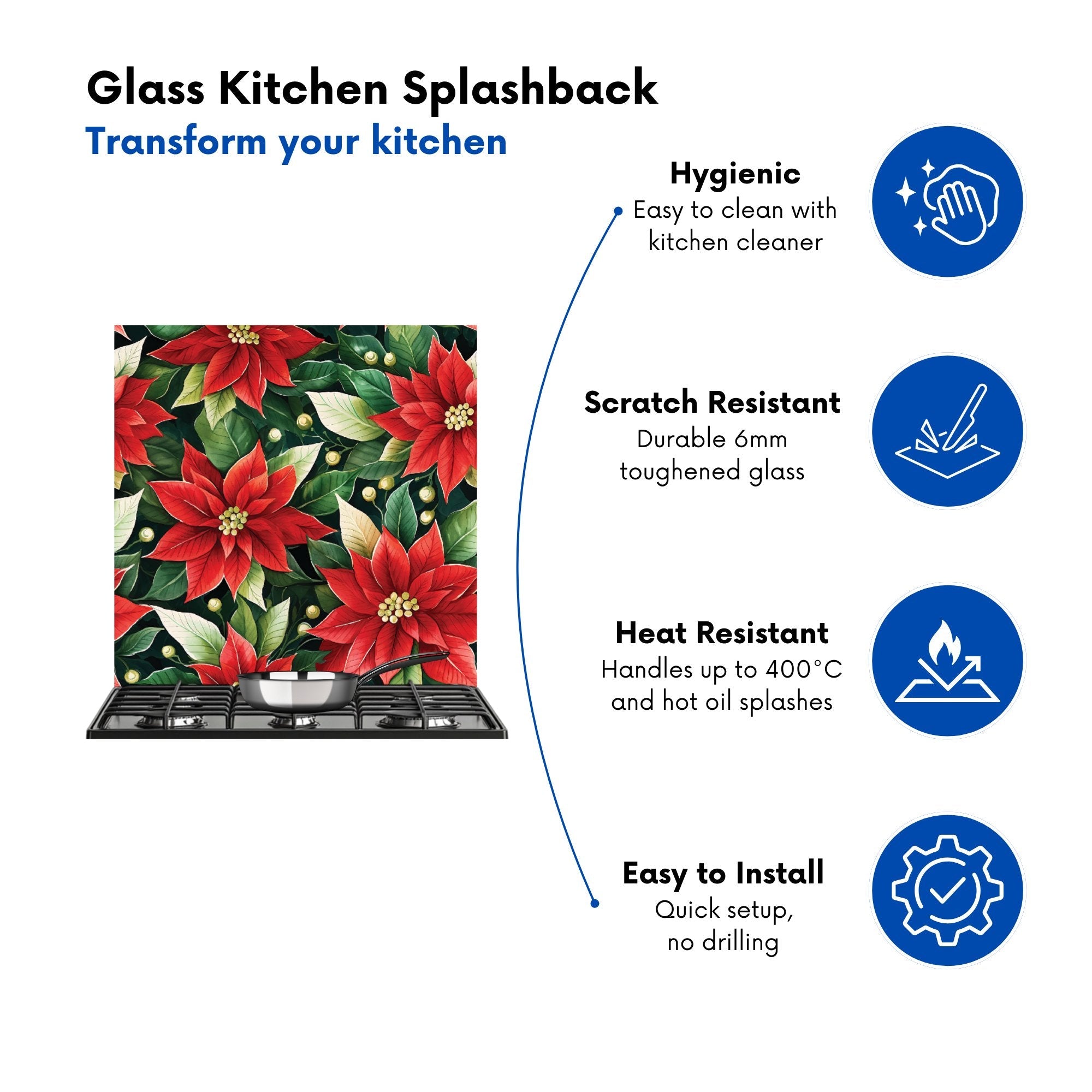 Poinsetta Watercolour Kitchen Splashback
