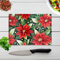 Poinsetta Watercolour Glass Chopping Board