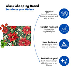 Poinsetta Watercolour Glass Chopping Board