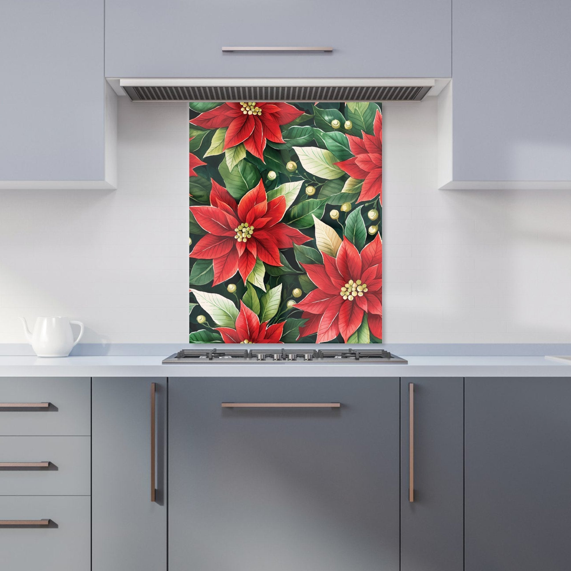 Poinsetta Watercolour Kitchen Splashback