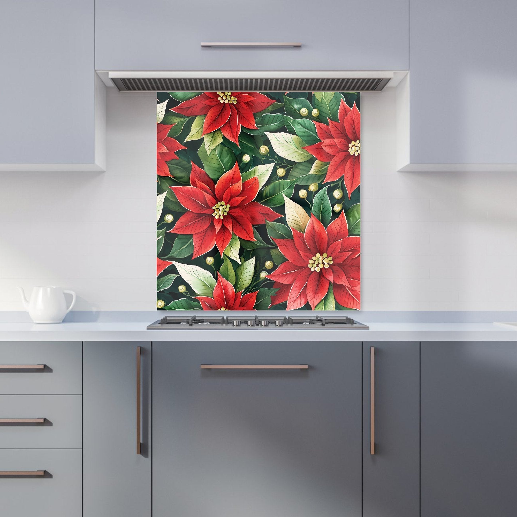 Poinsetta Watercolour Kitchen Splashback