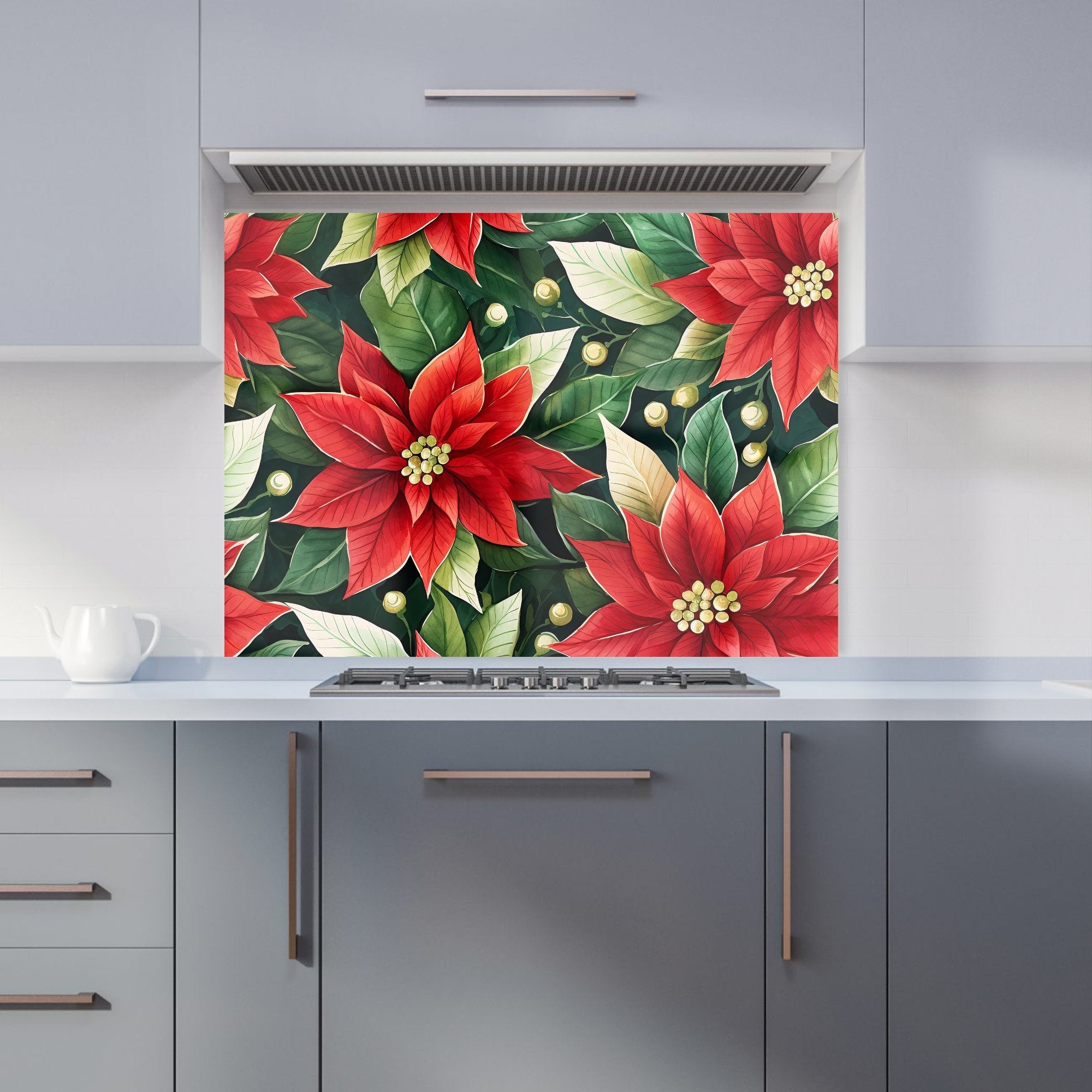 Poinsetta Watercolour Kitchen Splashback