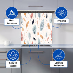 Pastel Feather Pattern Kitchen Splashback