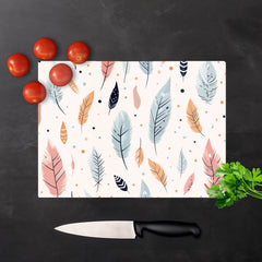 Pastel Feather Pattern Glass Chopping Board