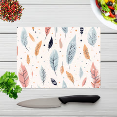 Pastel Feather Pattern Glass Chopping Board