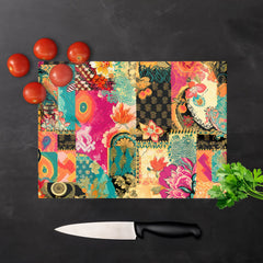 Patchwork Mixed Textiles Glass Chopping Board