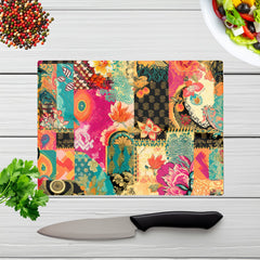 Patchwork Mixed Textiles Glass Chopping Board