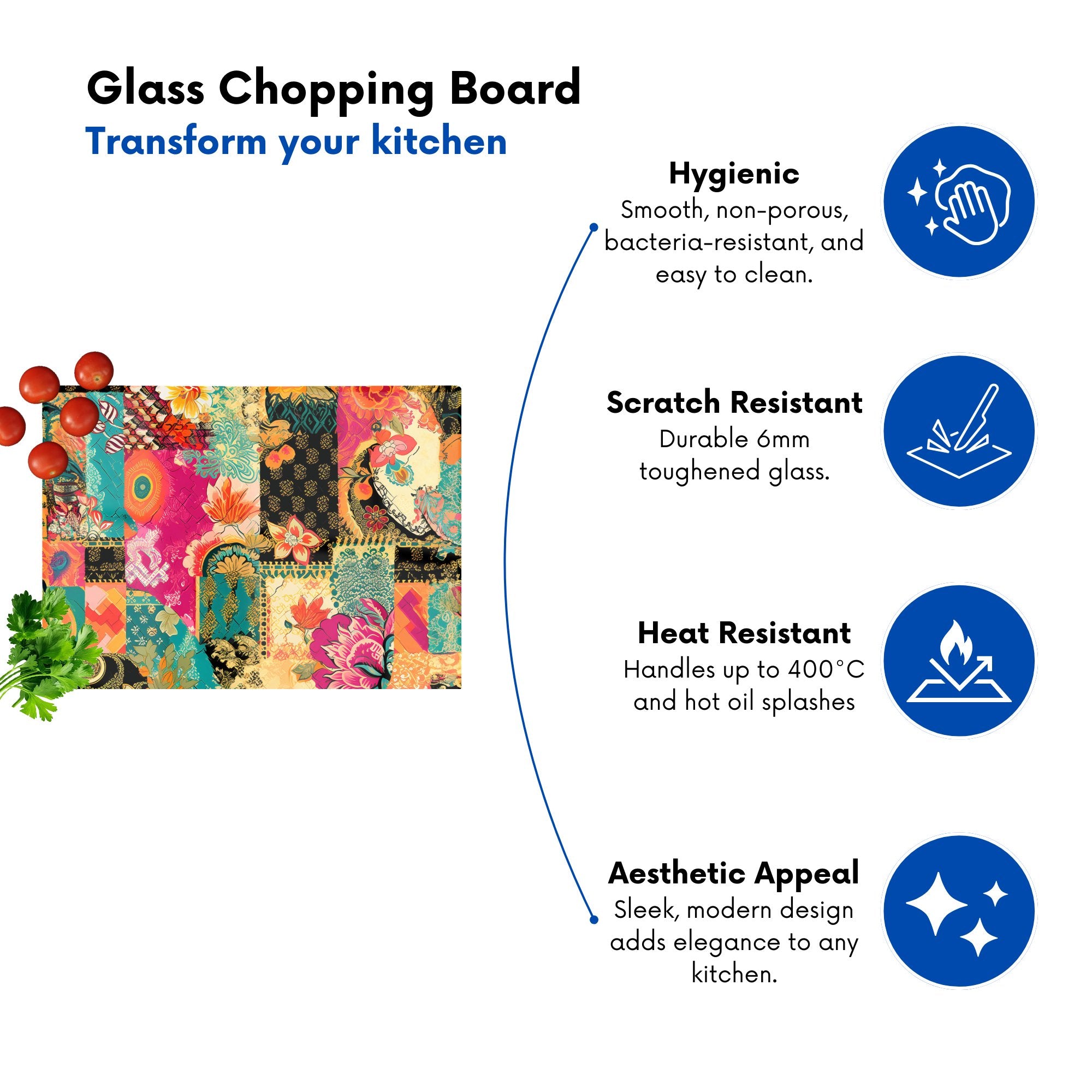 Patchwork Mixed Textiles Glass Chopping Board