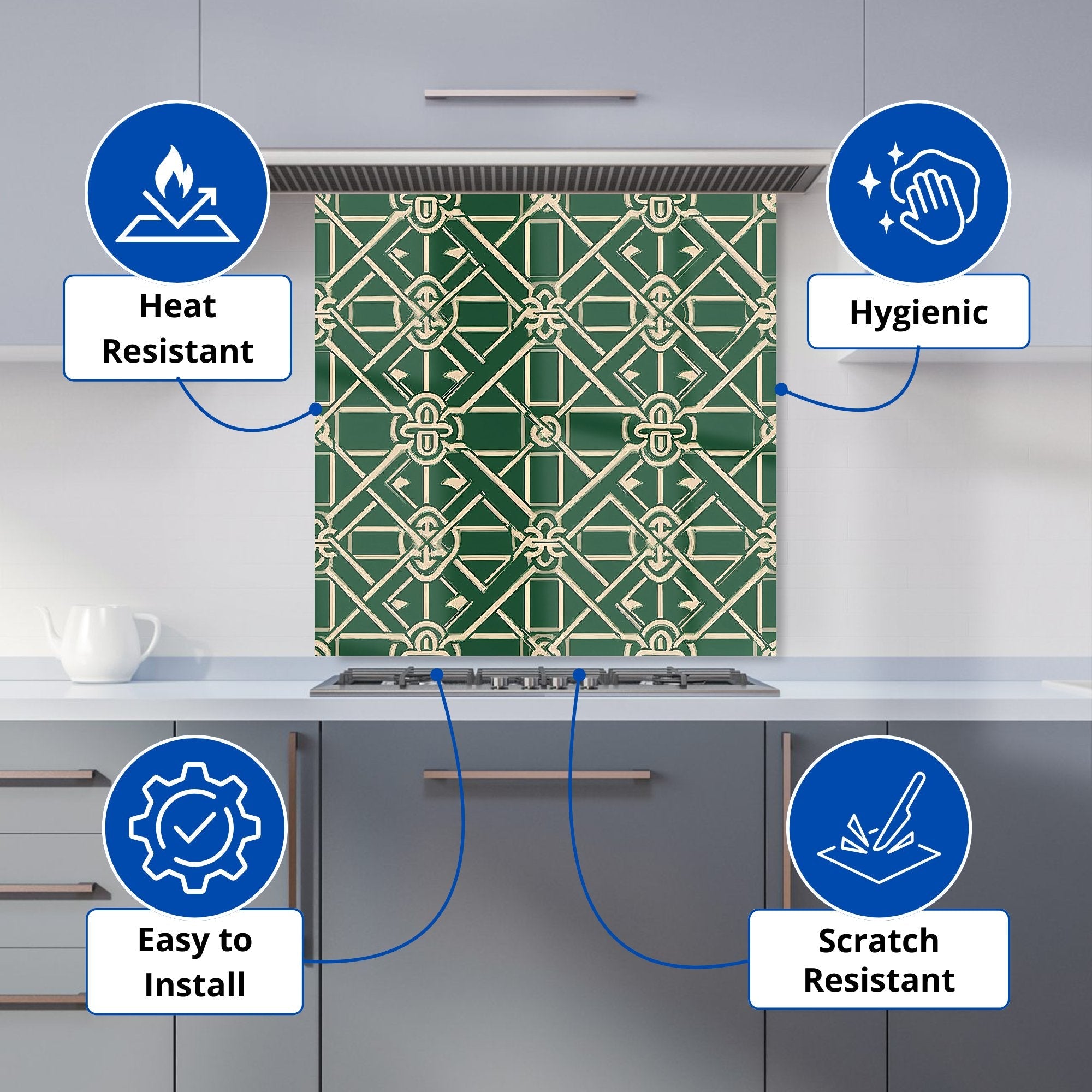 Green Lattice Design Kitchen Splashback