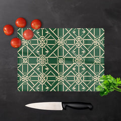 Green Lattice Design Glass Chopping Board
