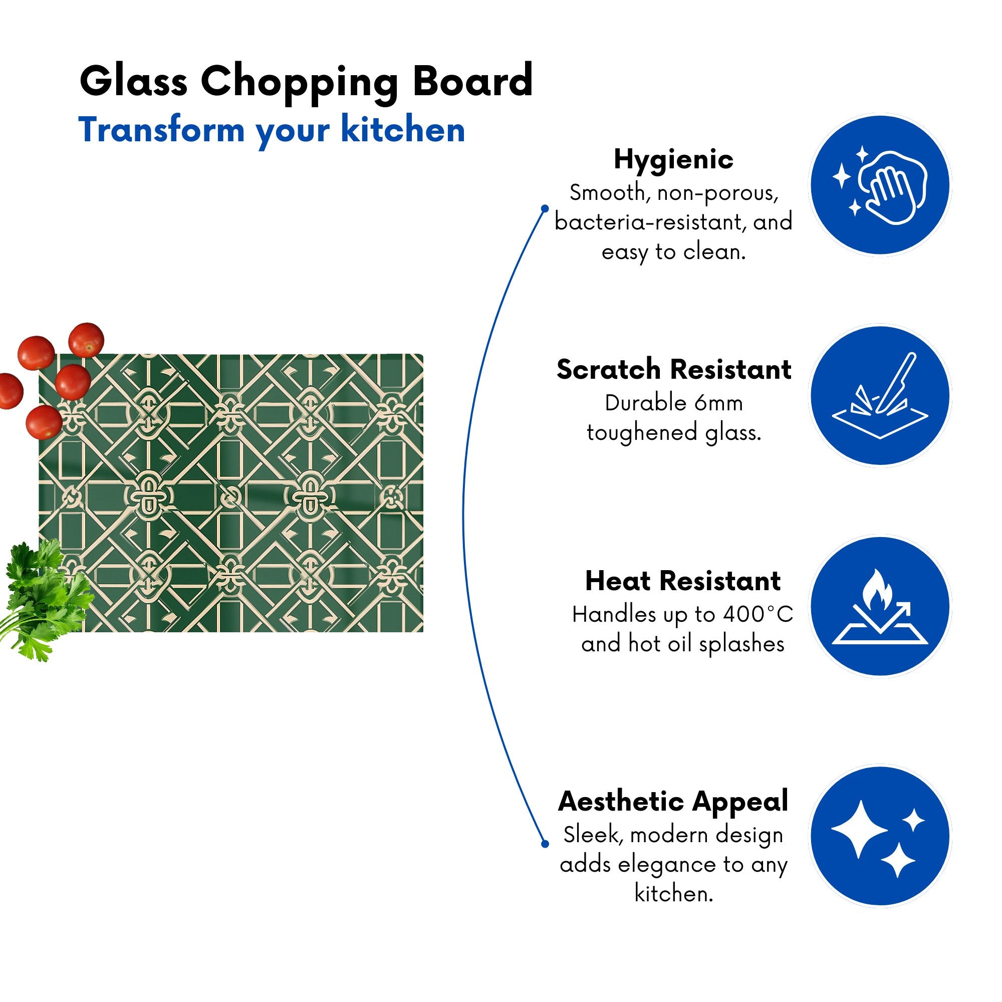 Green Lattice Design Glass Chopping Board