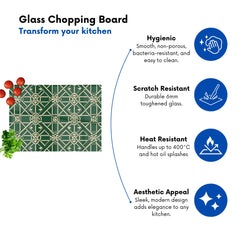 Green Lattice Design Glass Chopping Board