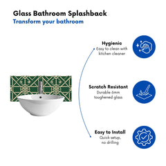 Green Lattice Design Glass Bathroom Splashback