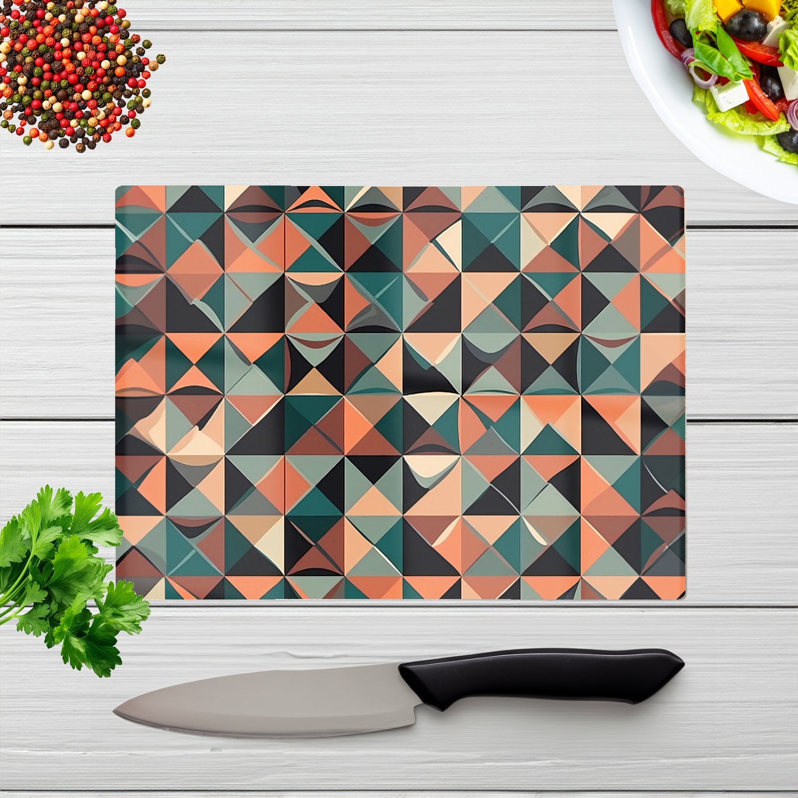Geometric Print Pattern Glass Chopping Board