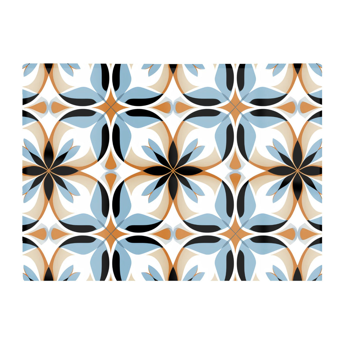 White Brown And Blue Geometric Pattern Glass Chopping Board