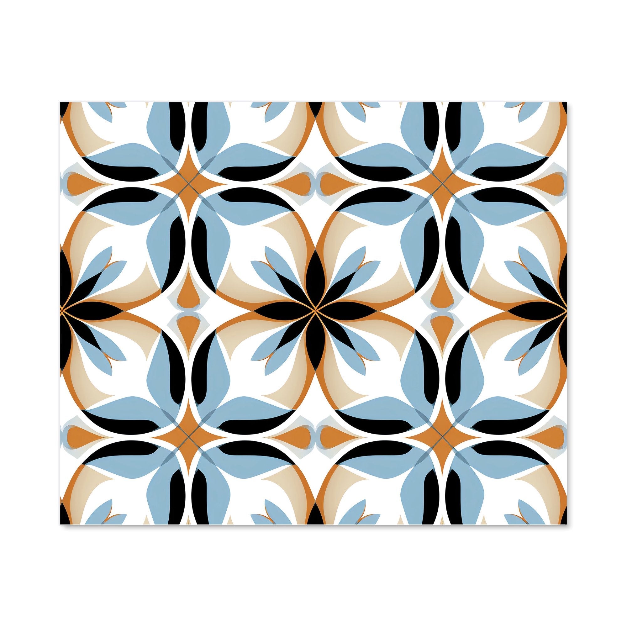 White Brown and Blue Geometric Pattern Kitchen Splashback