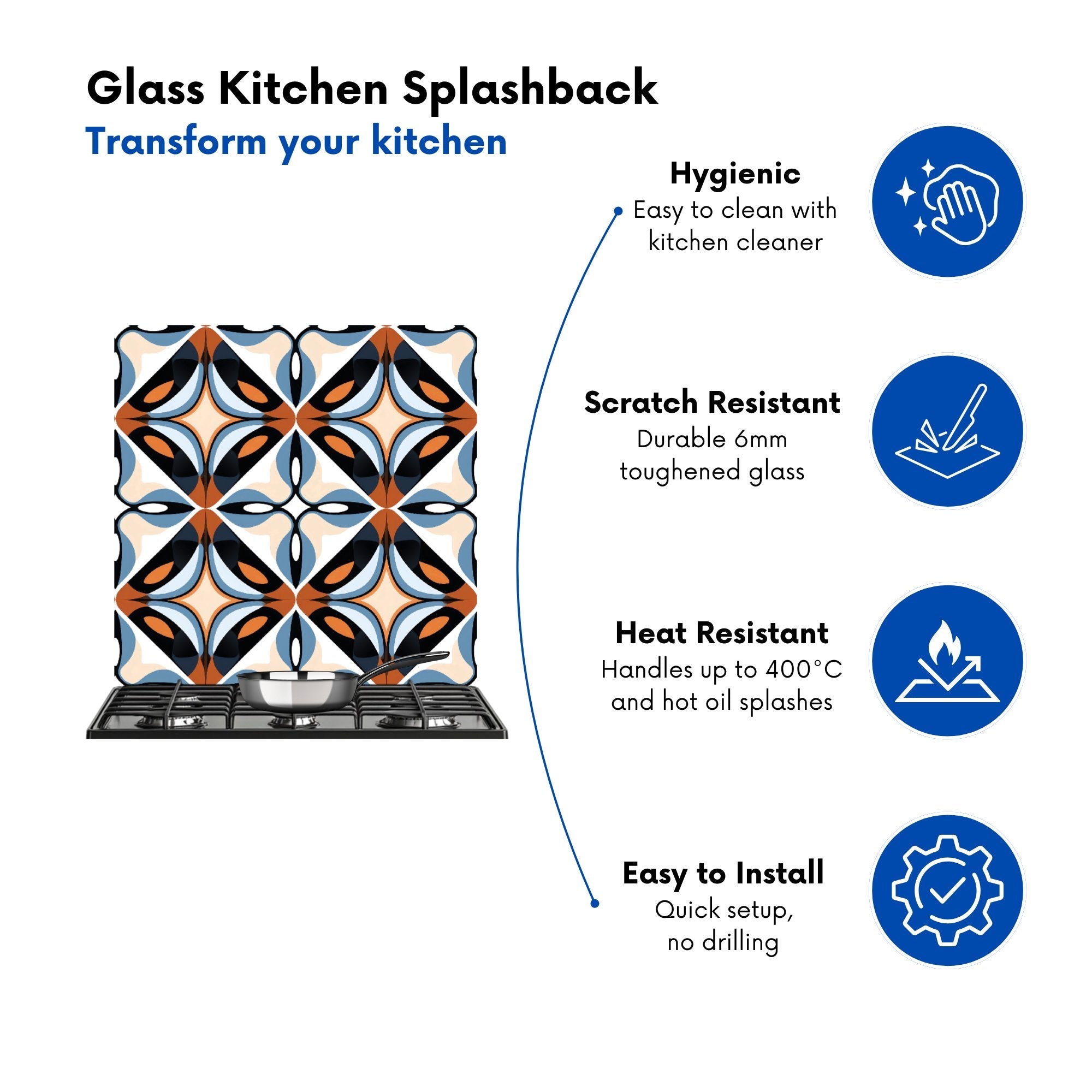 Brown And Blue Geometric Pattern Kitchen Splashback
